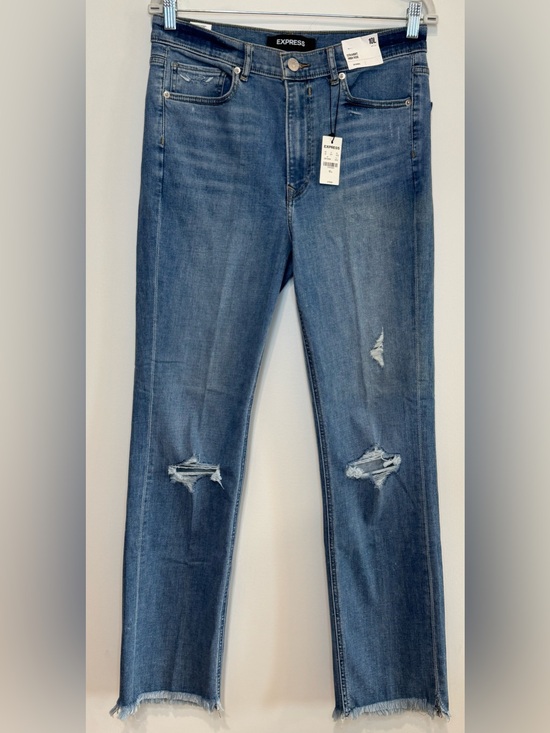 Express Denim - NEW Express Women's Straight High Rise Frayed Hem Distressed Jeans Size 10 Tall